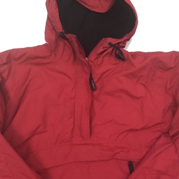 LLBEAN Squall Fleece Lined Fall Winter Ski Rain Coat Half Zip Hoodie Red Large - Picture 7 of 12